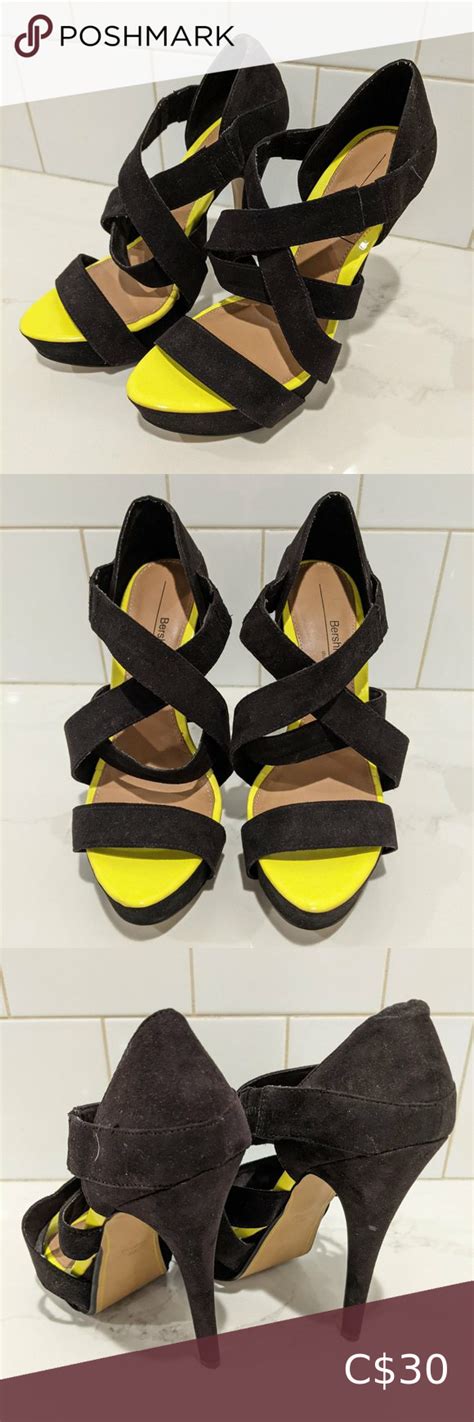 bershka black  neon yellow strappy high heels size  strappy high heels heels