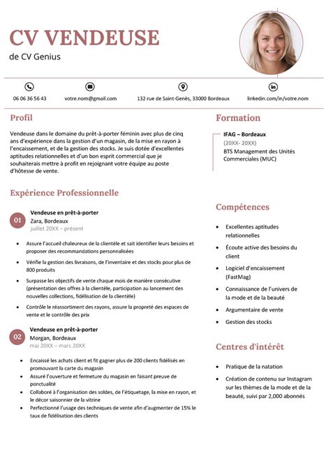 cv vendeuse modele  exemple