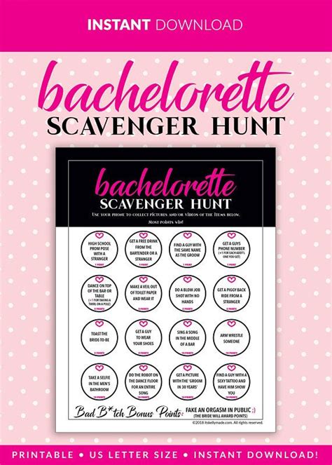 bachelorette party scavenger hunt instant download