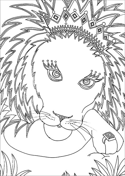 pretty lion   crown lion kids coloring pages