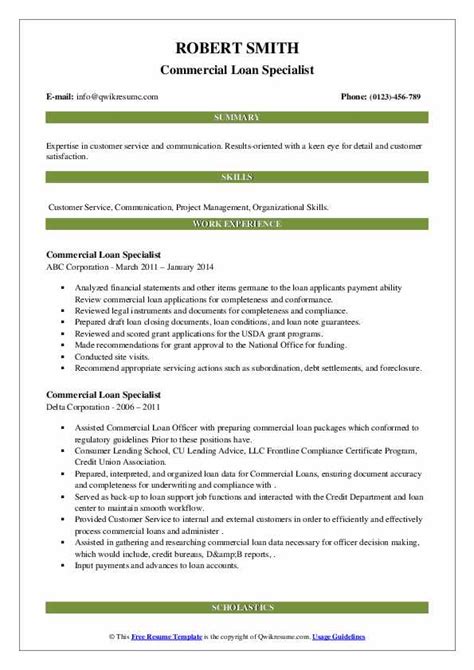 commercial loan specialist resume samples qwikresume