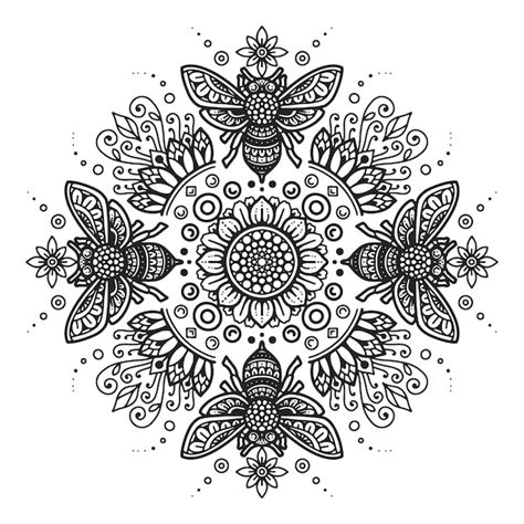 premium vector bee mandala coloring page