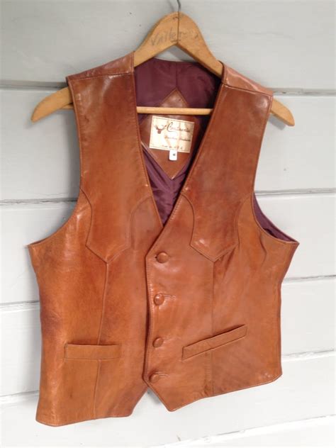 mens vintage continental leather vest western cowboy chestnut brown   usa boho