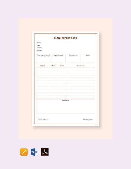 sample report card templates   ms word excel pages