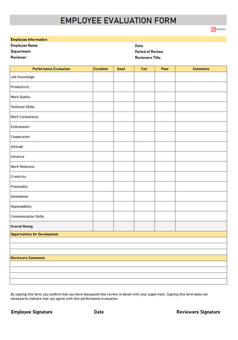 free employee evaluation form [simple printable word pdf template]