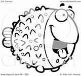 Drooling Blowfish Hungry Clipart Cartoon Outlined Coloring Vector Cory Thoman Royalty sketch template