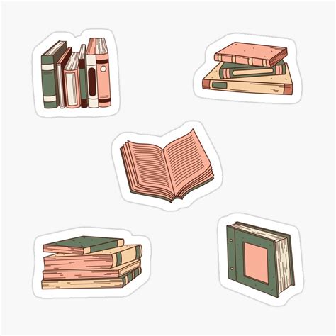 cute library books drawings pink  green sticker   p scrapbook