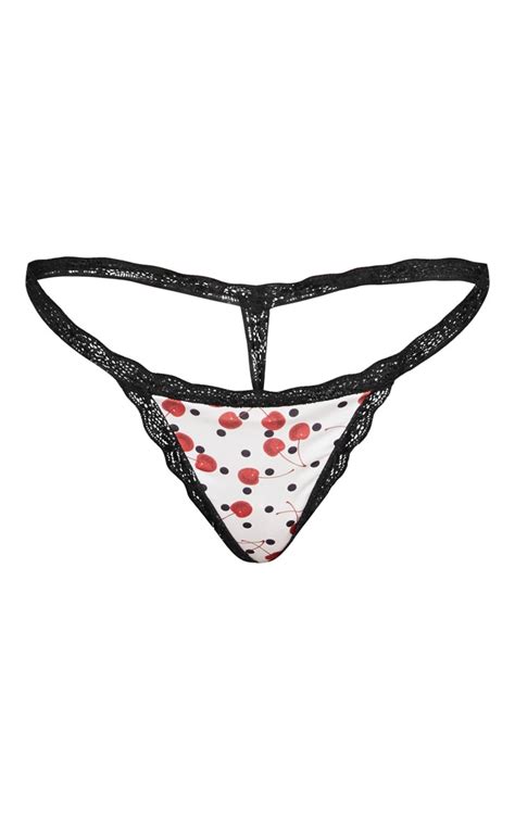 Cherry Print Lace Lingerie Thong Lingerie Prettylittlething