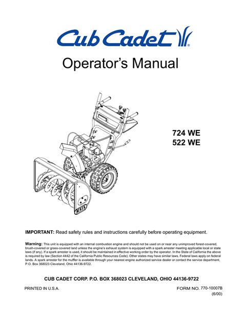 cub cadet snowblower parts manual