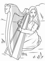 Harp Coloring Celtic Pages Playing Girl Drawings Irish Drawing Mandala People Printables Angel Celts Patterns sketch template