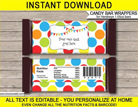 personalized candy wrapper template   polkadot hershey candy bar