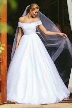 elegant    shoulder white tulle long wedding dresses  photo