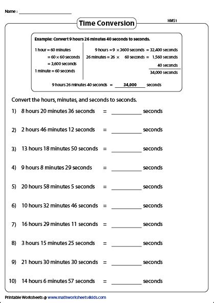 convert between days hours minutes and seconds worksheets rd grade