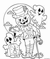 Coloring Scarecrow Halloween Pages Pumpkin Moon Printable Graveyard Print sketch template