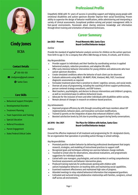 bcba resume  board certified behavior analyst