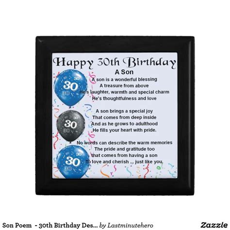 Son Poem 30th Birthday Design Keepsake Box Birthday