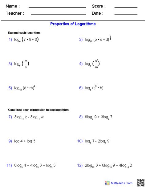 algebra  worksheets algebra algebra  worksheets logarithmic functions