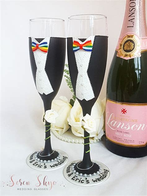 same sex wedding ts groom and groom champagne flutes