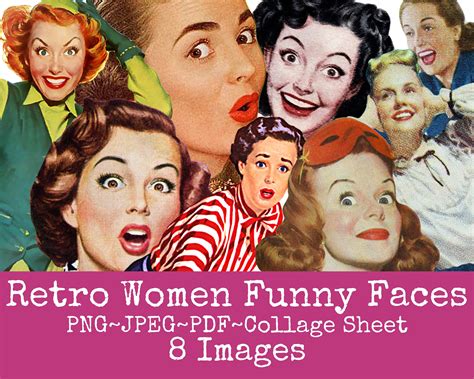Retro Women Clipart Funny Faces Vintage Housewife Mid Etsy Australia
