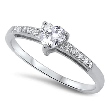 Sac Silver Womens Heart Solitaire Clear Cz Promise Ring 925