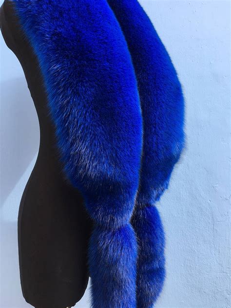 blue fox fur stole  saga furs collar royal blue tails etsy
