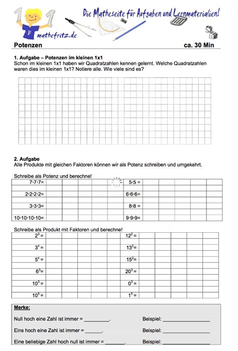 potenzen uebungen klasse  arbeitsblatt potenzen ueben