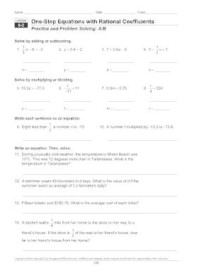 step equations  rational coefficients   answer key fill