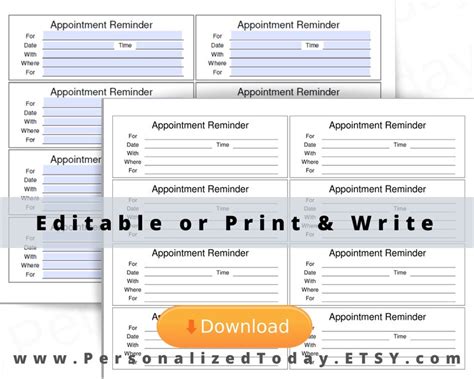 printable appointment reminder cards   file print etsy