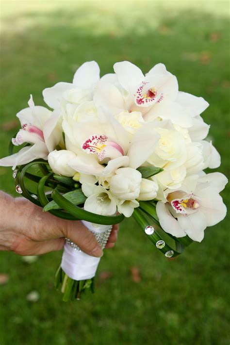 white cymbidium orchid bride bouquet bling flower bouquet