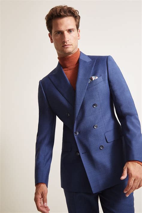 moss  tailored fit blue sharkskin double breasted jacket