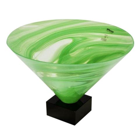Av Mazzega Green Swirl Murano Glass Bowl Form Vase On Base