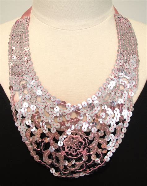 sequin necklace pink sparkly necklace ribbon necklace party