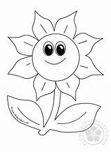 Sunflower Smiling Flowers Coloring Template sketch template