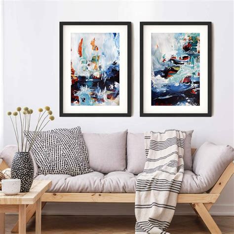 set   prints large blue abstract framed wall art  abstract house