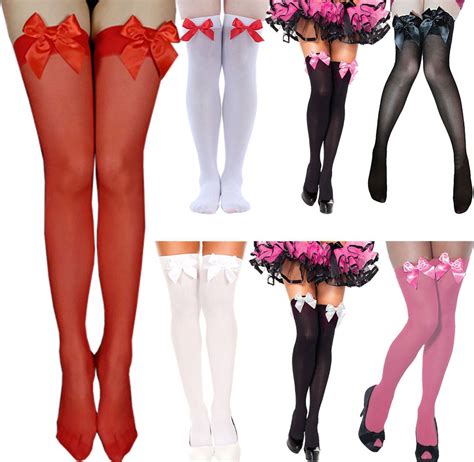 women s silk lace top bows bowknot thigh high stockings multi colors