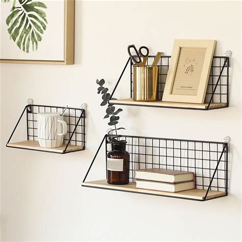 sml wooden iron wall shelf wall mounted storage rack small items organizer holder floating