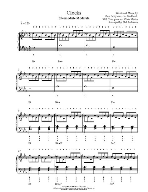 Clocks By Coldplay Piano Sheet Music Intermediate Level