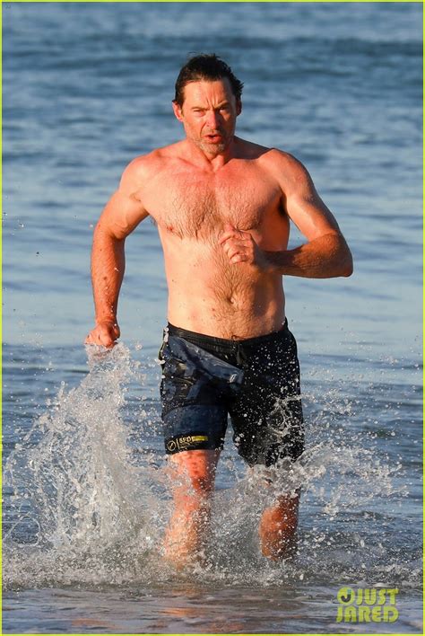 hugh jackman showers off his shirtless body after his