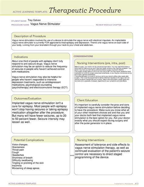 vns therapeutic procedure active learning templates therapeutic