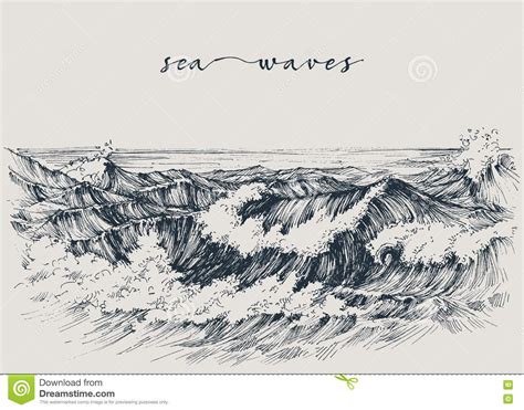 ink drawing  sea waves