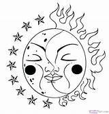 Moon Sun Coloring Pages Stars Draw Celestial Drawing Clipart Trippy Drawings Step Tattoo Outline Printable Adults Para Kids Nature Color sketch template