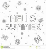 Butterflies Drawn Hello Coloring Flowers Text Hand Summer Preview sketch template