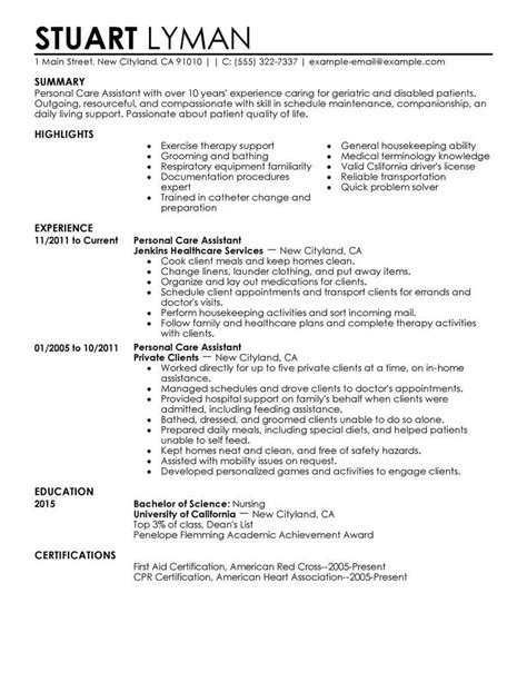 personal care assistant resume   professional resume