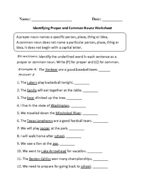 proper  common nouns worksheets identifying proper  common