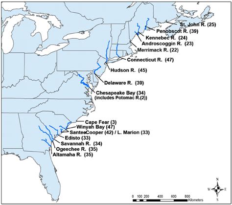 map   portion   north american atlantic coast depicting