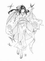 Kimono Girl Anime Japanese Deviantart Coloring Pages Manga Drawings Colouring Girls Traditional Lineart Feature Choose Board Japan Lady Adults Book sketch template