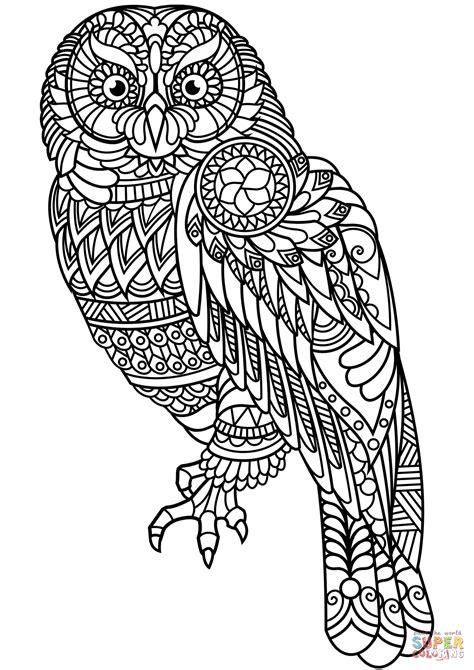 owl zentangle coloring page  printable coloring pages