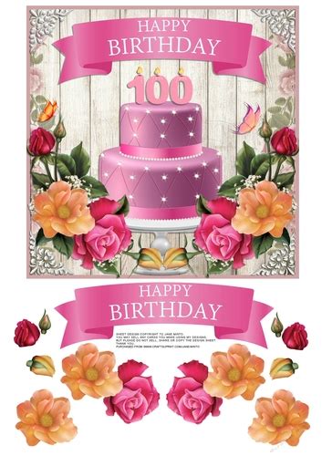 100th Birthday Cake And Flowers Cup799376 57683 Craftsuprint
