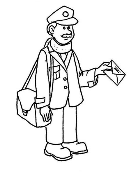 postman delivering mail  community helpers coloring page netart