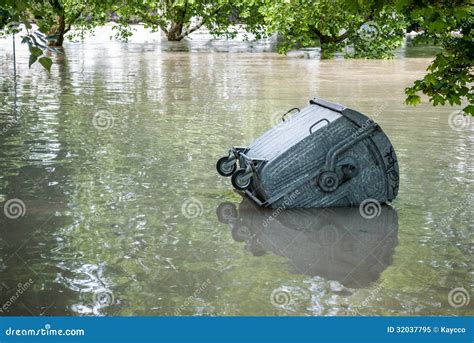 floating dumpster  flood stock image image  water